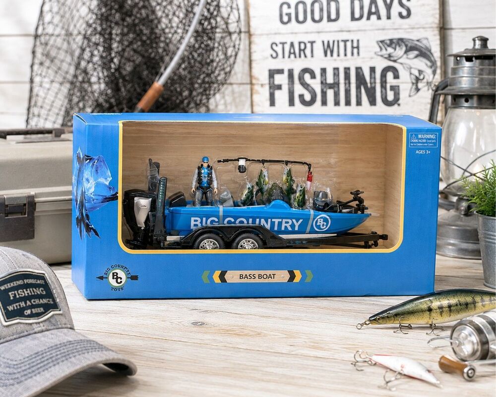 Big Country Toys NEW Bass Boat With Angler Fish Fishing Pole & Boat Trailer